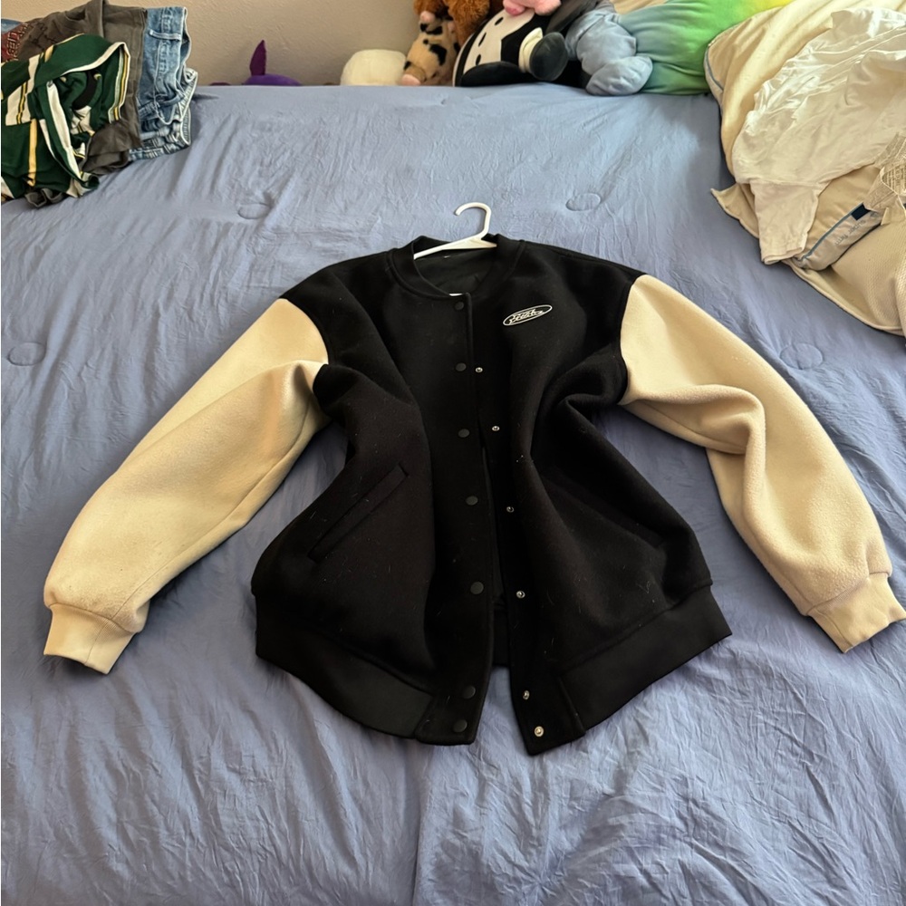 H&M Black and Cream Varsity Jacket